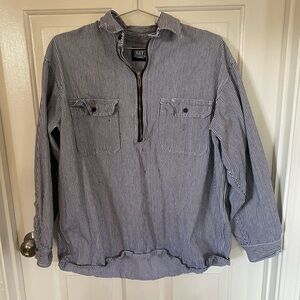 Vintage Key Imperial Shirt Mens XL 1/2 Zip Hickory Stripe Railroad Workwear